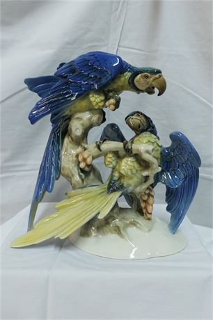 Lorenz Hutschenreuther Blue Parrots Sculpture by M H Frittz K Tutter