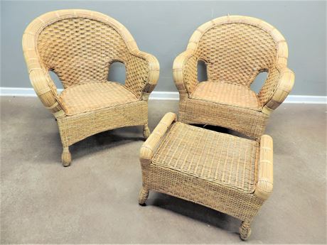 Wicker / Rattan Chairs and Ottoman Lot