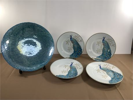 Peacock Garden Plates with Large Teal Plate