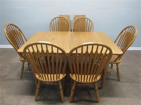 Fruitwood Dining Table with 6 Arrow-back Chairs and 2 Leaves