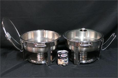 Sterno Fueled Buffet Serving Dishes with Lids Pair