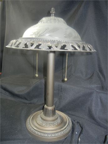 Antique Reproduction Table Lamp with Metal Base and Globe