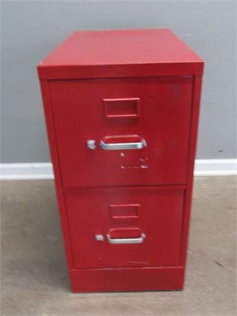Red Painted 2 Drawer File Cabinet