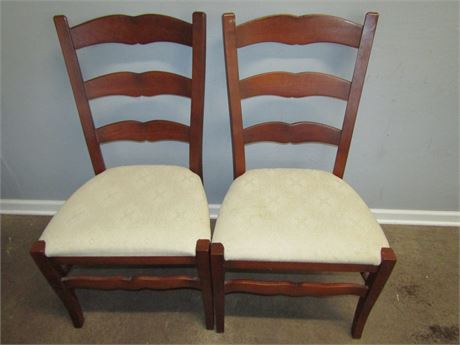 Set of Two Wood Cushioned Chairs