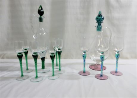 Vintage Glass / Decanters / Glasses / Lot (10)