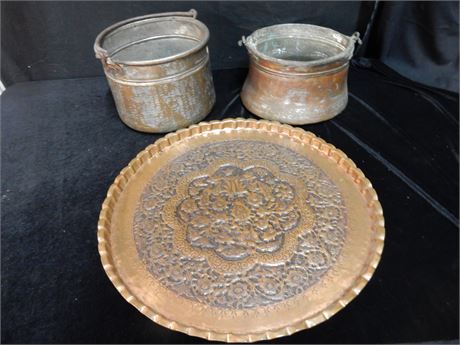 Hand Hammered Copper Pots and Copper Tray