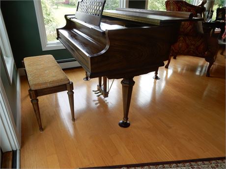 Kimball Baby Grand Piano with Piano Bench and Crystal Candelabra
