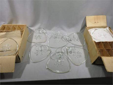 Mid-Century Indiana Glass Snowflake Luncheon Plate Sets