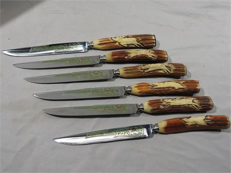 ROSTFREI SOLINGEN Stag Handle Etched Blade Knife Set