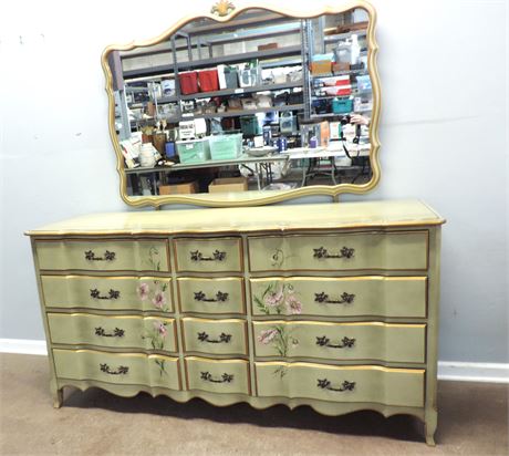 French Provencial Painted Floral Dresser / Mirror