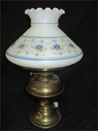 Antique Floral Design Brass Globe Table Lamp