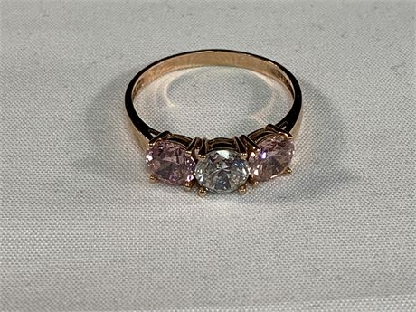 14 KT Yellow Gold Pink Topaz Cubic Zirconia Ring