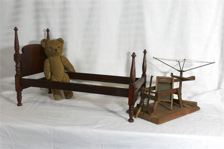 Vintage / Antique Poster Doll Bed, Teddy Bear & Doll Laundry Center