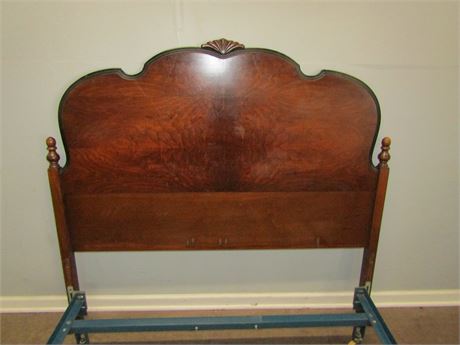 Vintage Unique Wooden Head Board and Metal Frame