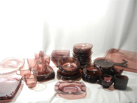 Vintage Cranberry Glass Collection including Glasses, Dishes, Bowls, Trays