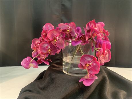 Fuchsia Color Orchid in Clear Glass Vase in Faux Water