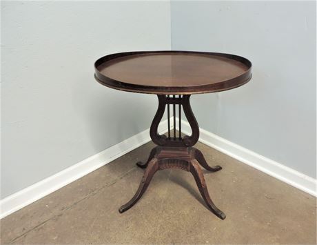 Antique Mahogany Oval Shape Harp Style Accent Table