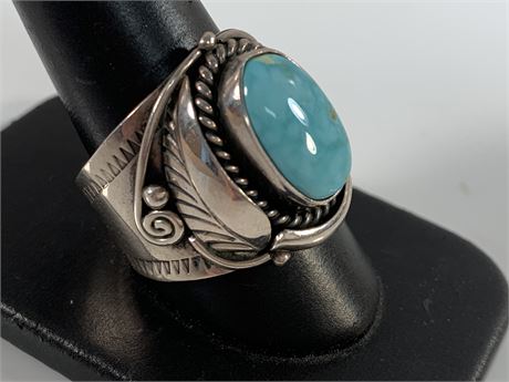 Sterling Silver Turquoise Navajo Signed Ramona Ring