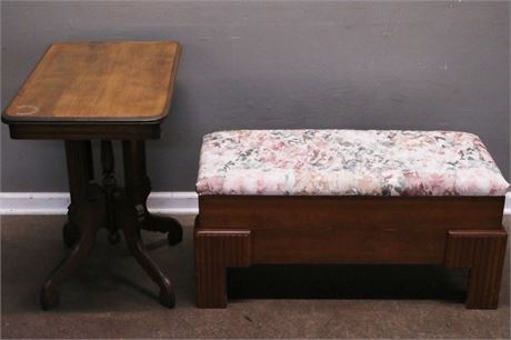 Vintage Storage Bench and Wood End Table