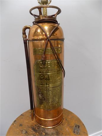 Antique "Queen" Copper and Brass Fire Extinguisher Table Lamp