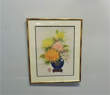 Signed and Stamped K Chin Floral Painting