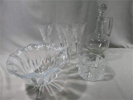 Assorted Crystal Tableware with Waterford Bowl
