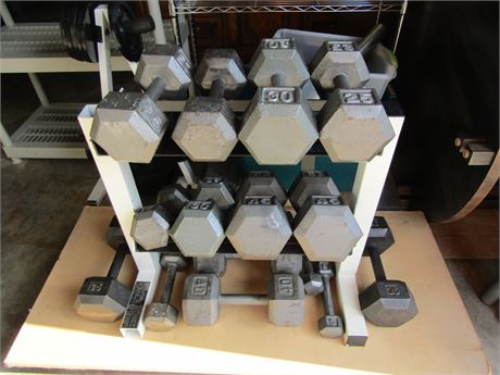 Complete Dumbbell Set with White Rack, 18 piece