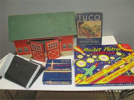 Nice Vintage Toy Lot, Rocket Patrol, WWII Tuco Puzzle, Pocket Radio