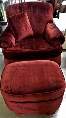Drexel Heritage Wine Color Velvet Skirted Chair and matching Ottoman