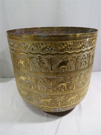 Brass Indonesian Style Embossed Planter Pot