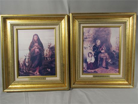 Framed Famous Art Prints, " The Blind Piper" and "A Connemara Girl", in Gold