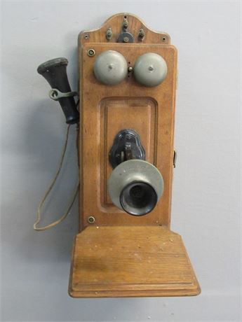 Antique Wall Mounted Oak Phone