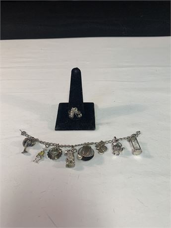 Charm  Bracelet With Charms Marked Sterling Silver