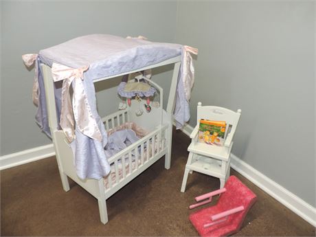 AMERICAN GIRL Bitty Baby Canopy Bed / Highchair / Chair