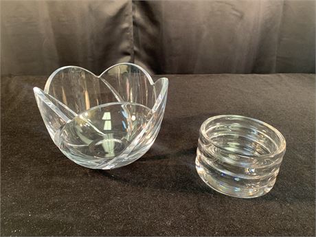 Crystal Bowl and Lead Crystal Wine Caddy Made in Czech