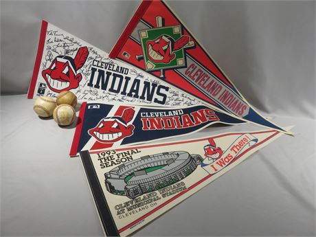CLEVELAND Indians Pennants & Signed Baseballs