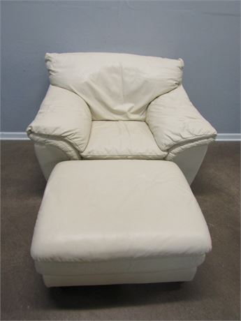 Vintage White Cream Lounge Chair with Matching Ottoman