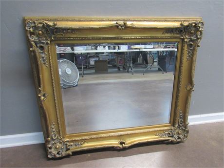 Ornate Gold Finished Wood Framed Beveled Glass Mirror