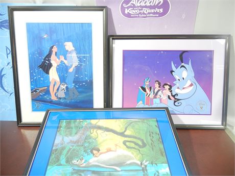 Disney Store Lithographs,  Aladdin 94, The jungle Book 97, and Pocahontas 95
