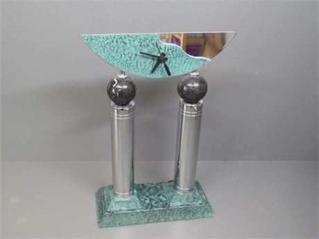 Faux Marble and Chrome Clock on Marble Base