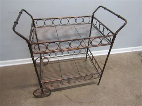 Metal Plant Cart with Antique Brass Finish