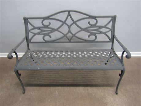 Decorative Outdoor Garden Bench, Gray Metal with curved handles