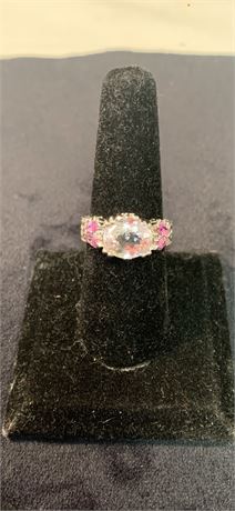 Extraordinary, Marked 14 kt Ring Light Pink Color Hue with Small Diamonds Accent