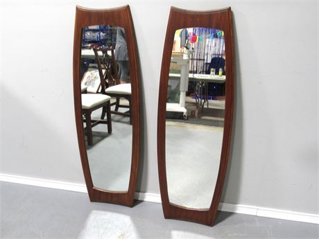 2 Mid Century Modern Mirrors -Walnut Wood Framed Mirrors