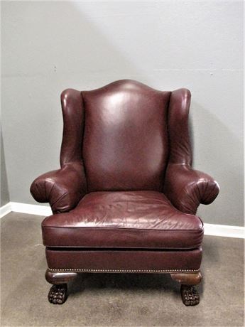 Regal Hicory Chair Leather Wing Back Chair plus Ottoman with claw feet