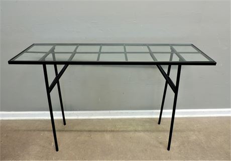Contemporary Metal Base Glass Top Entryway Console Table