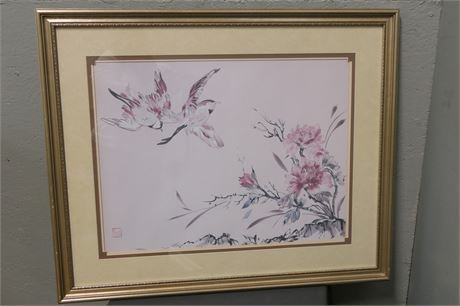 KAVITA SINGH Birds / Flowers Watercolor Print / Signed