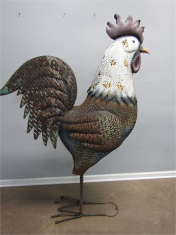 Tin and Metal Rooster, Very Large Aged Yard Art Decor
