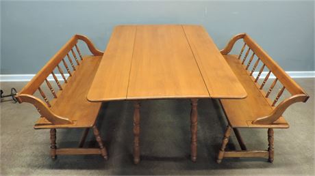 Vintage Rockport Maple Dropleaf Table with Benches