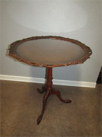 Antique Pie Crust Table with Glass Top, "Chippendale Mahogany Style"